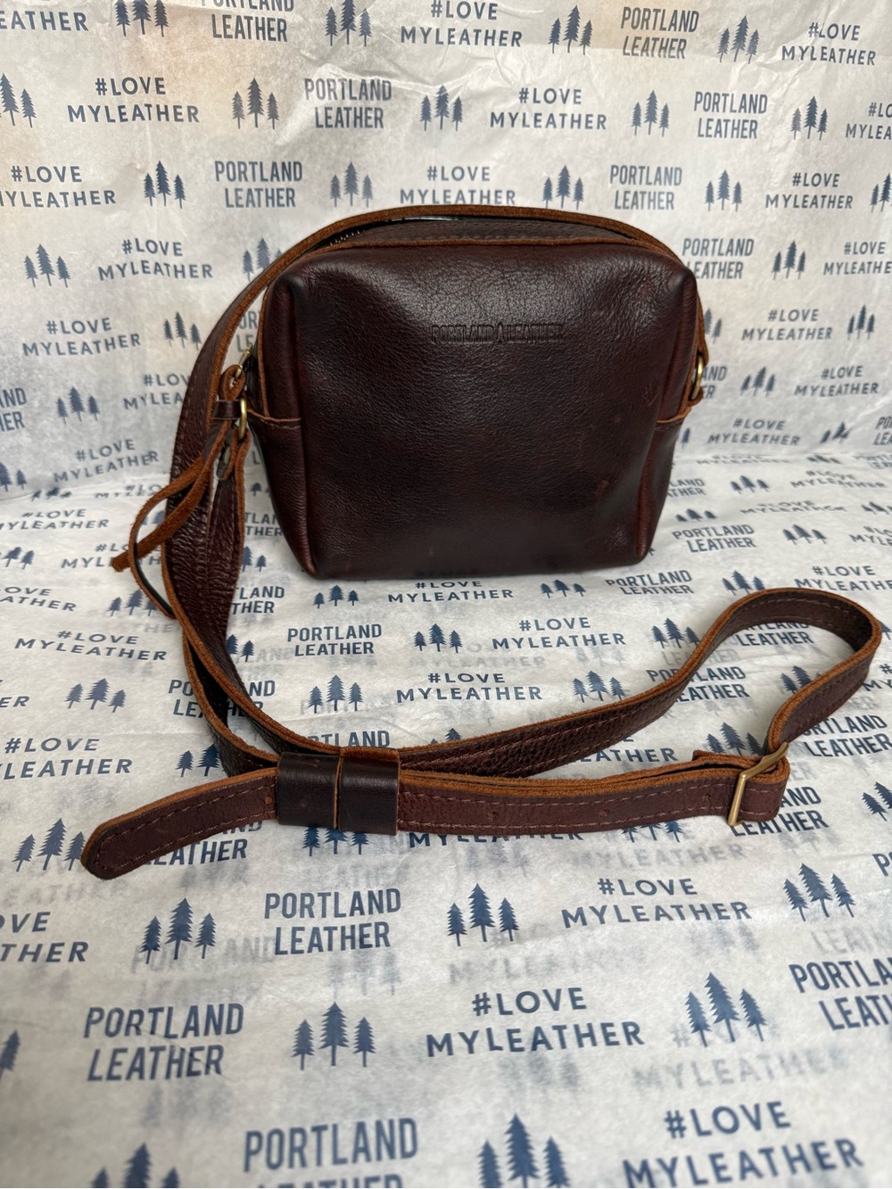 Portland Leather MESA Cold Brew Crossbody Zip Top Bag Purse Dark Brown Pebbled